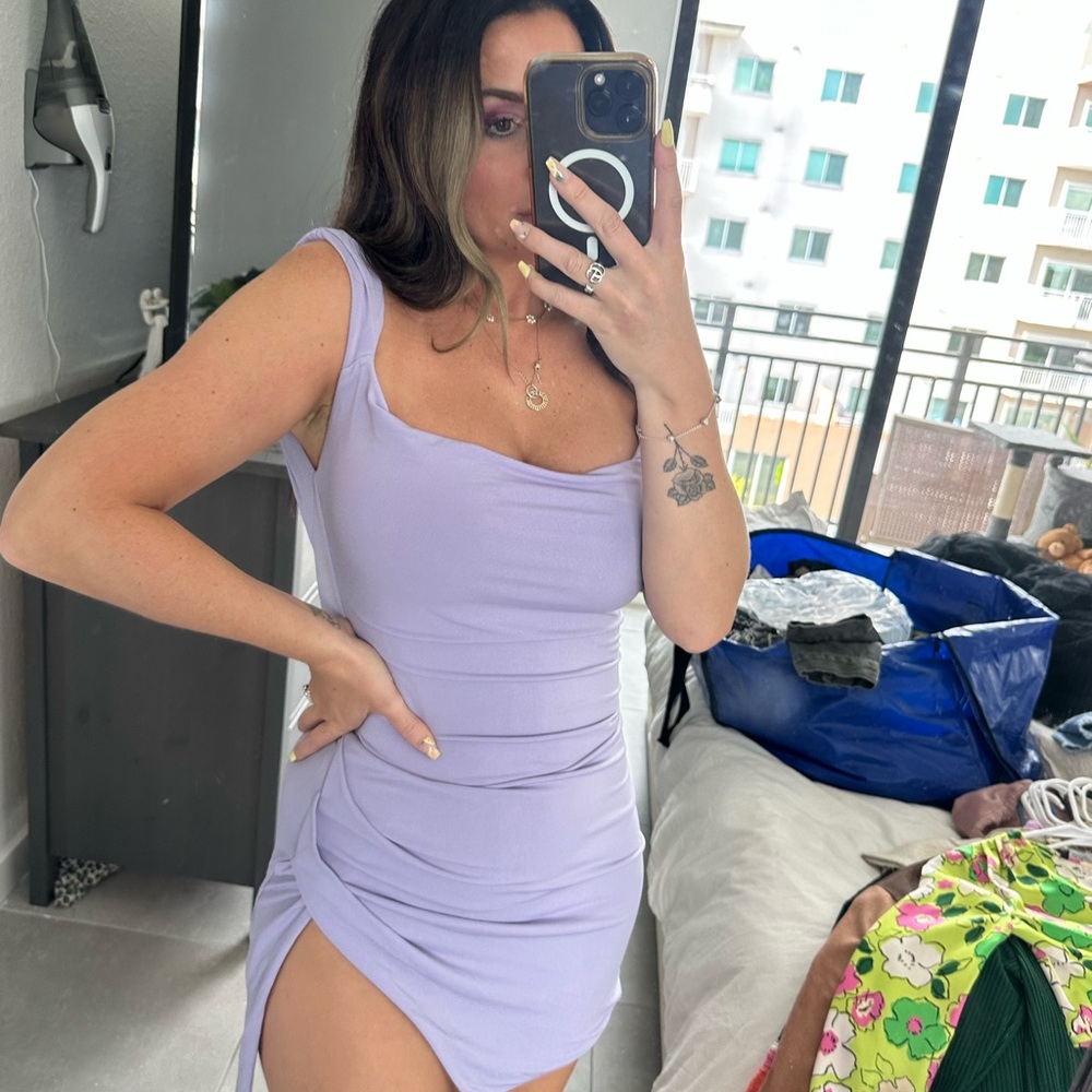 Lavender Ruched Mini Dress - Picture 7 of 7